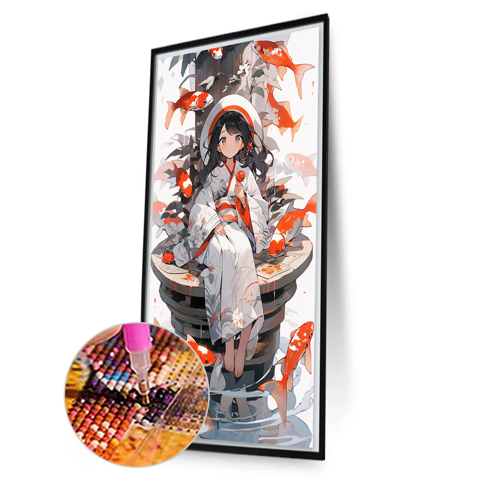 Goldfish And Girl - Full Round AB Drill Diamond Painting 40*70CM