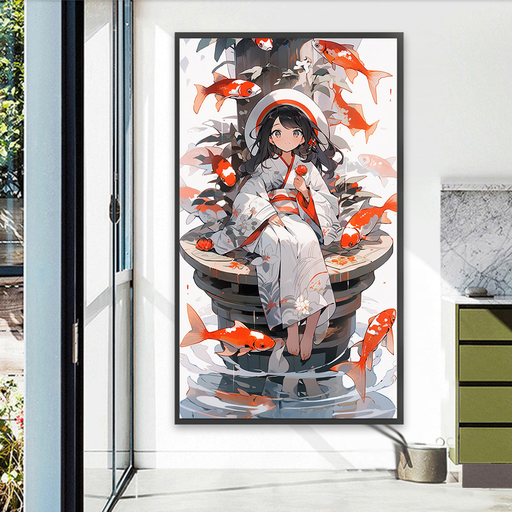 Goldfish And Girl - Full Round AB Drill Diamond Painting 40*70CM