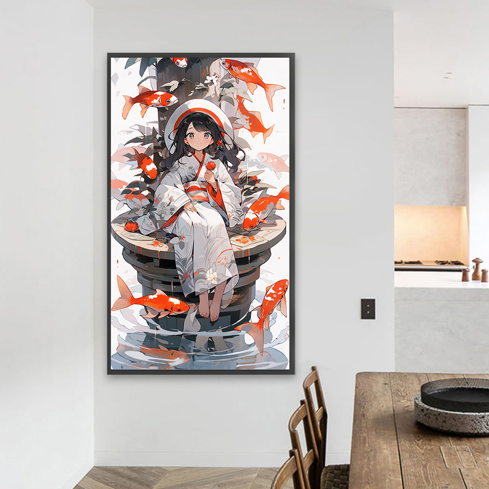 Goldfish And Girl - Full Round AB Drill Diamond Painting 40*70CM