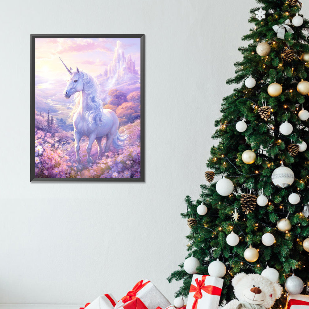 Flower Castle Unicorn - Full Round Drill Diamond Painting 30*40CM