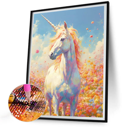 Unicorn In The Sea Of Flowers - Full Round Drill Diamond Painting 30*40CM