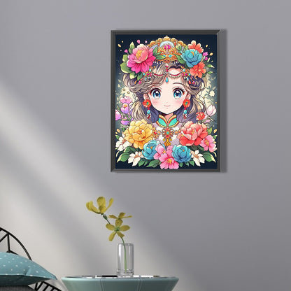Girl And Flower - Full Square Drill Diamond Painting 50*60CM