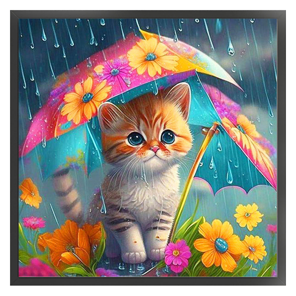 Cat Holding Umbrella - 11CT Stamped Cross Stitch 40*40CM