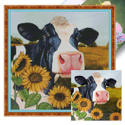 Sunflowers And Cows - 11CT Stamped Cross Stitch 40*40CM