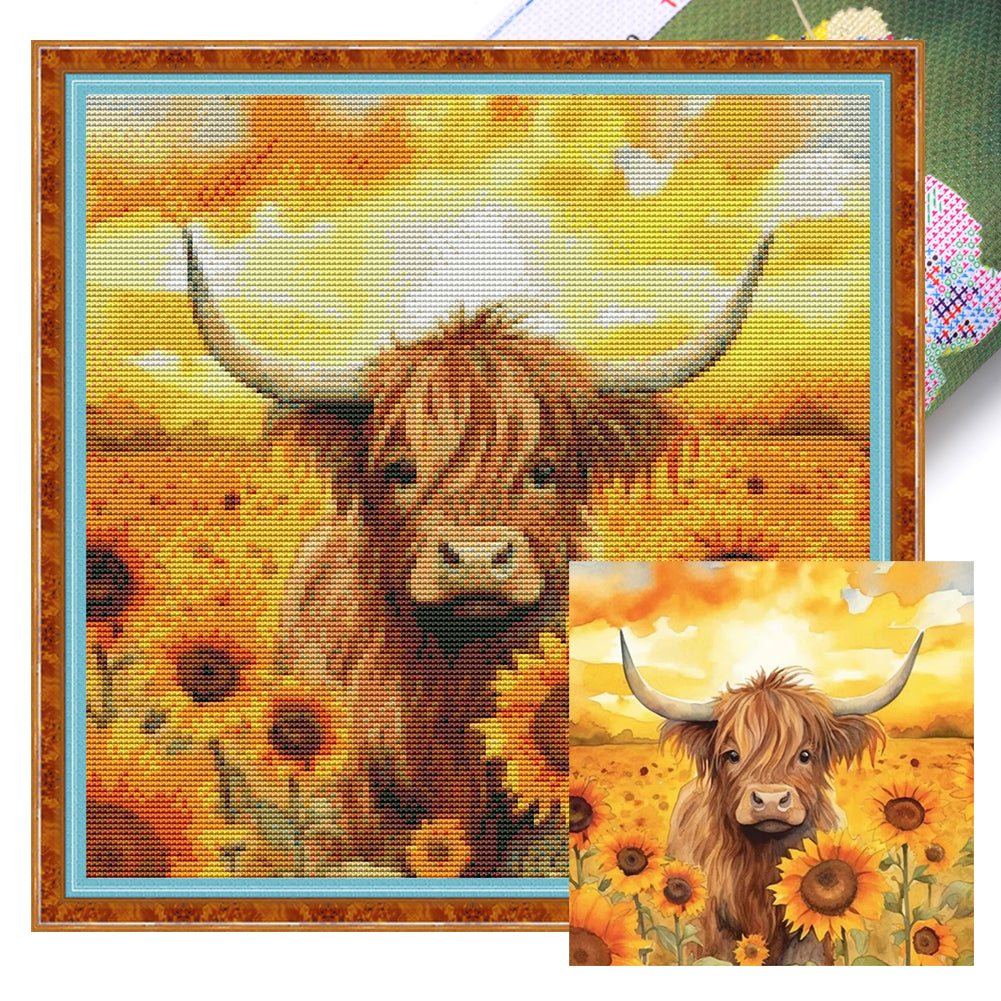 Sunflower And Yak - 11CT Stamped Cross Stitch 40*40CM