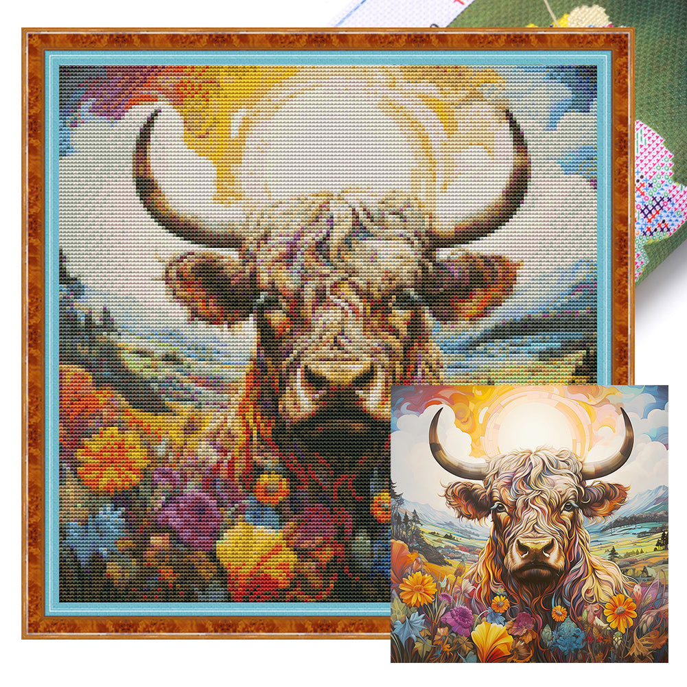 Flowers And Yak - 11CT Stamped Cross Stitch 40*40CM