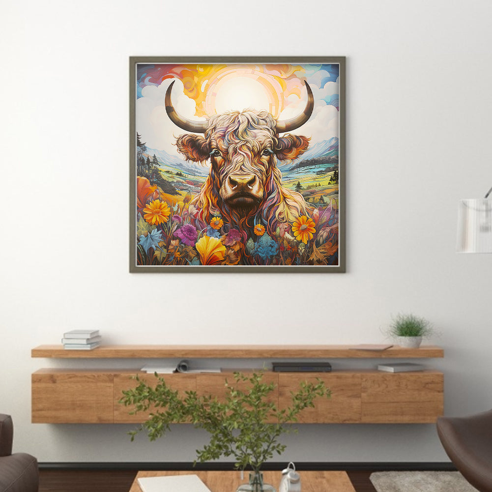 Flowers And Yak - 11CT Stamped Cross Stitch 40*40CM