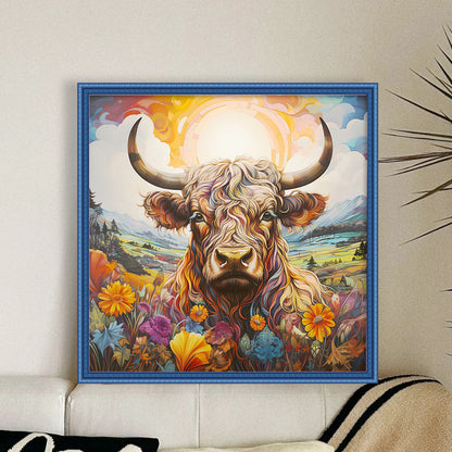 Flowers And Yak - 11CT Stamped Cross Stitch 40*40CM