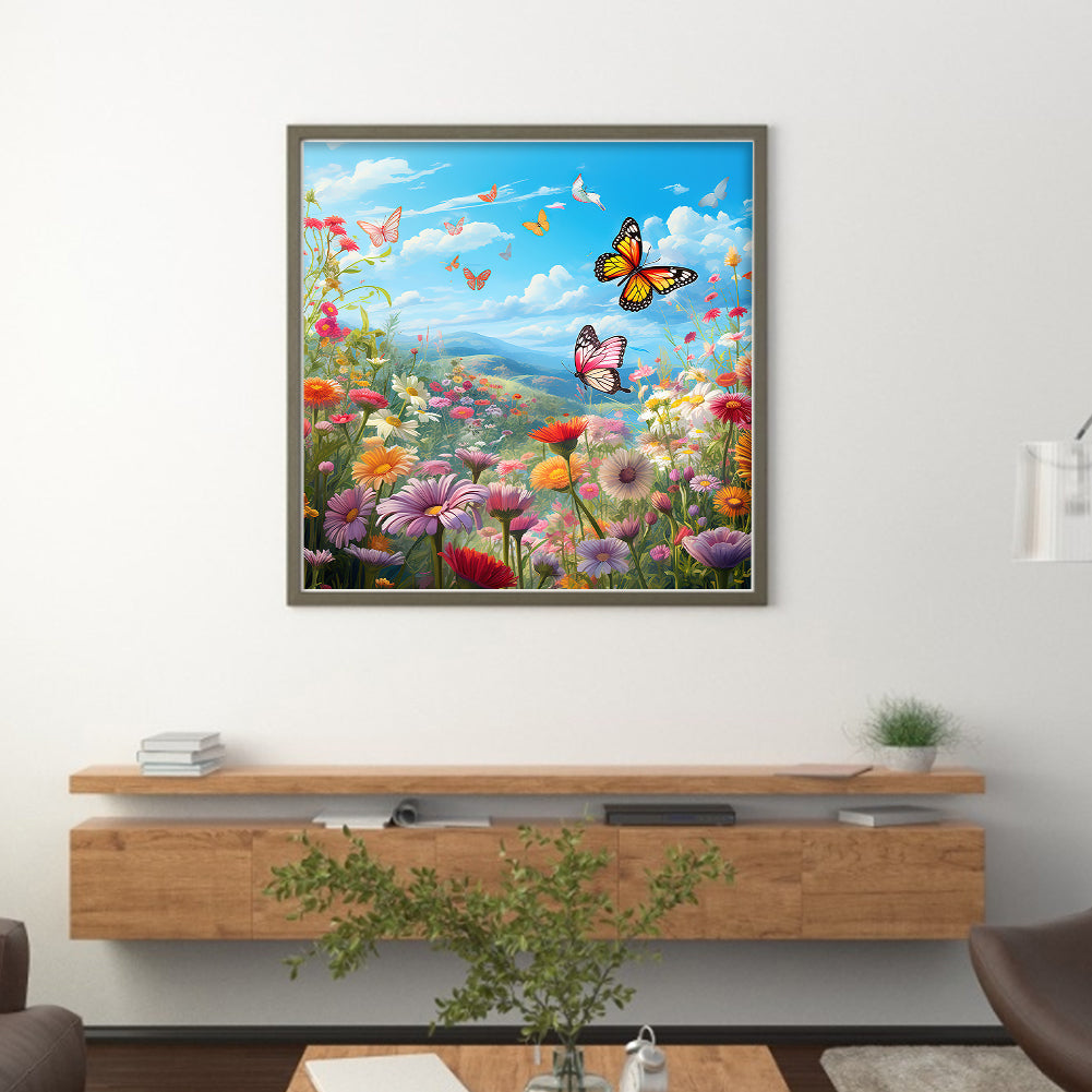 Butterfly In Flowers - 11CT Stamped Cross Stitch 45*45CM