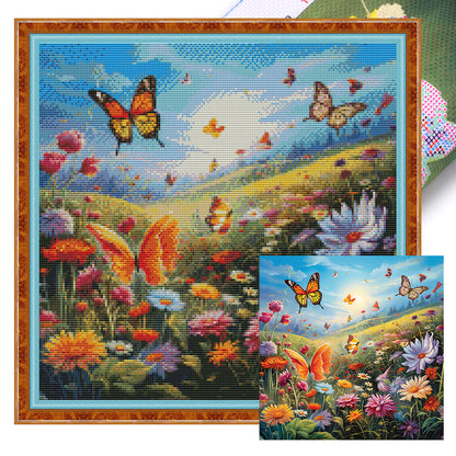 Butterfly In Flowers - 11CT Stamped Cross Stitch 45*45CM