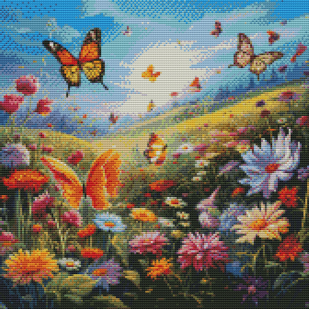 Butterfly In Flowers - 11CT Stamped Cross Stitch 45*45CM