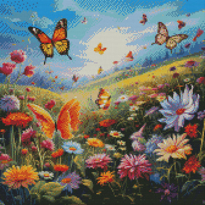 Butterfly In Flowers - 11CT Stamped Cross Stitch 45*45CM