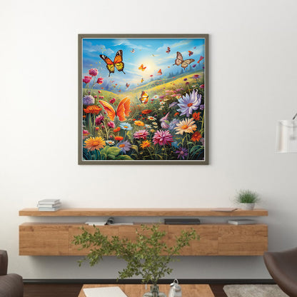 Butterfly In Flowers - 11CT Stamped Cross Stitch 45*45CM
