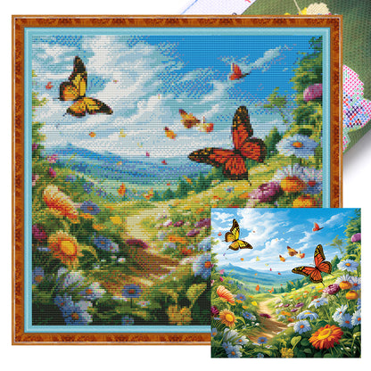 Butterfly In Flowers - 11CT Stamped Cross Stitch 45*45CM