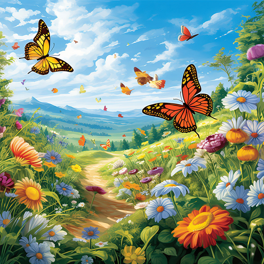 Butterfly In Flowers - 11CT Stamped Cross Stitch 45*45CM