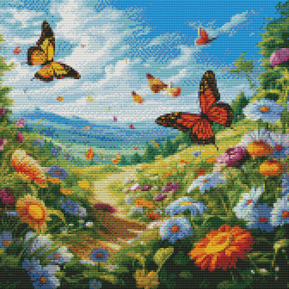 Butterfly In Flowers - 11CT Stamped Cross Stitch 45*45CM