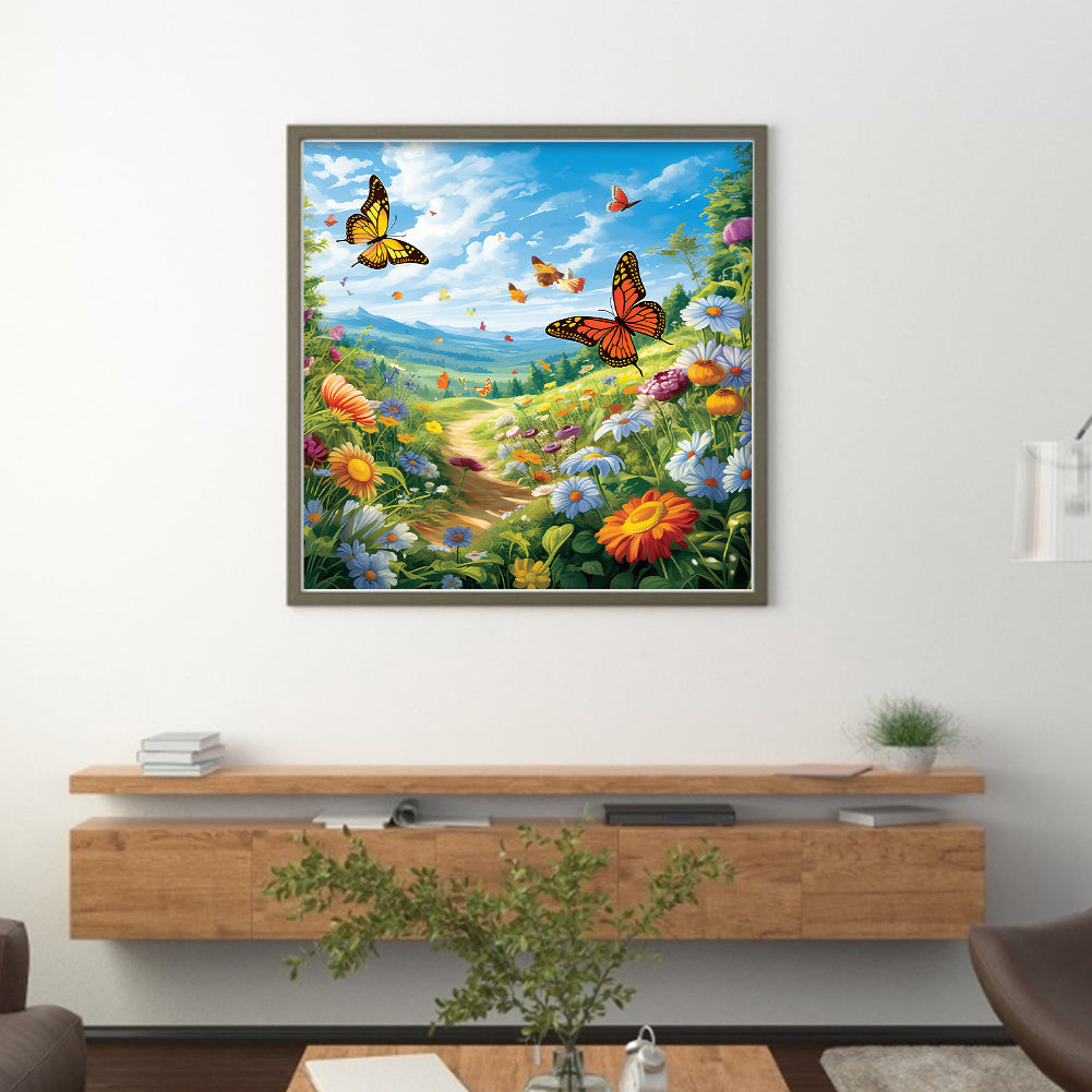 Butterfly In Flowers - 11CT Stamped Cross Stitch 45*45CM