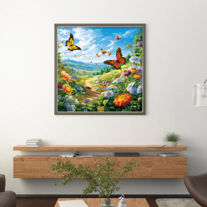Butterfly In Flowers - 11CT Stamped Cross Stitch 45*45CM
