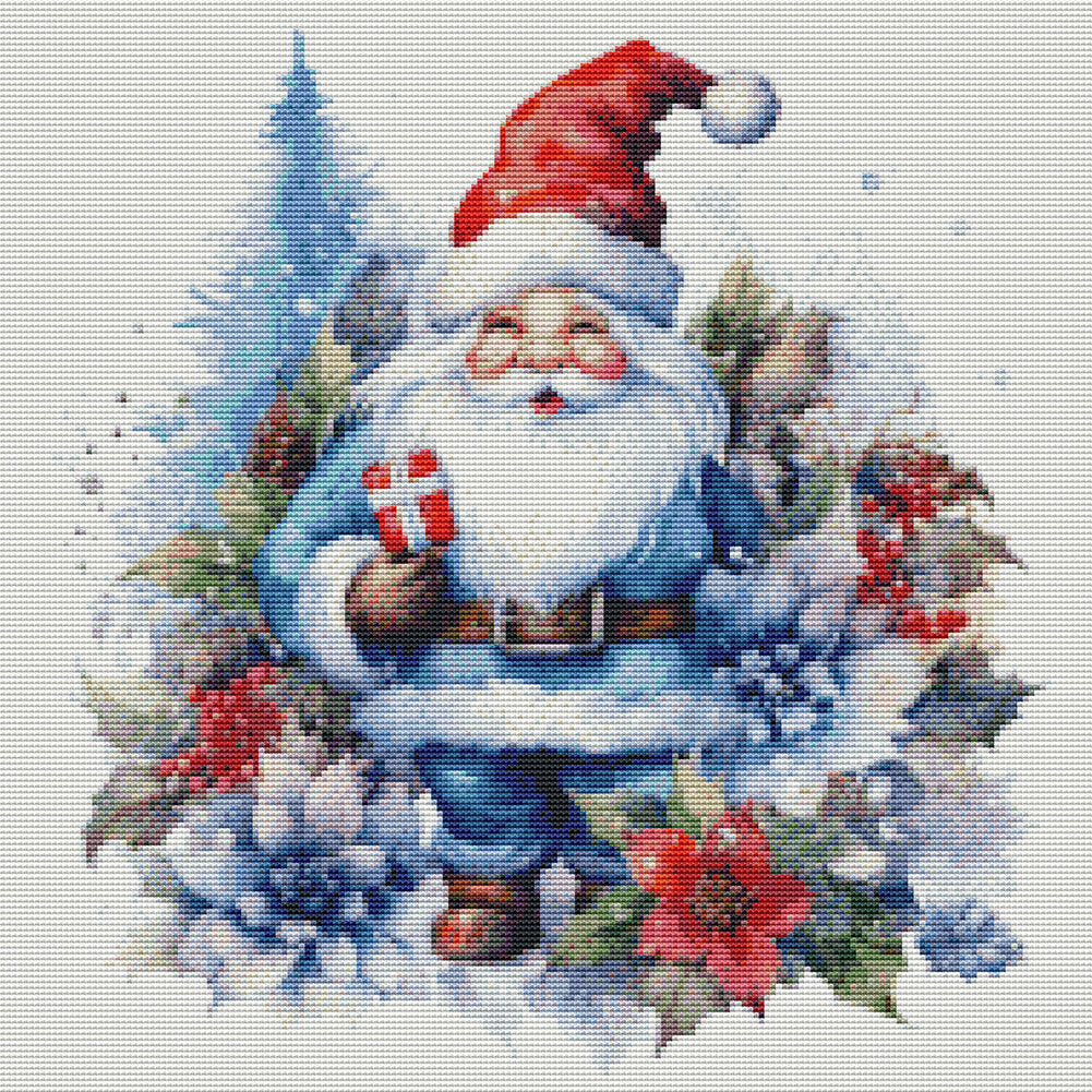 Blue Santa Claus - 11CT Stamped Cross Stitch 50*50CM