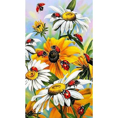 Flowers And Seven-Spotted Ladybug - Full Round AB Drill Diamond Painting 40*70CM