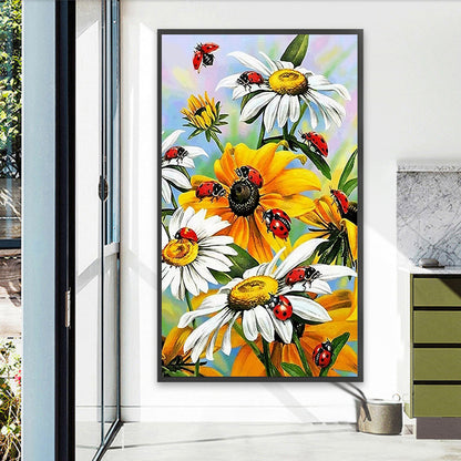 Flowers And Seven-Spotted Ladybug - Full Round AB Drill Diamond Painting 40*70CM