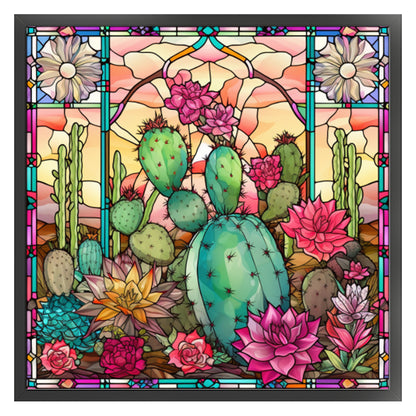 Glass Painting - Cactus Flower - 11CT Stamped Cross Stitch 50*50CM