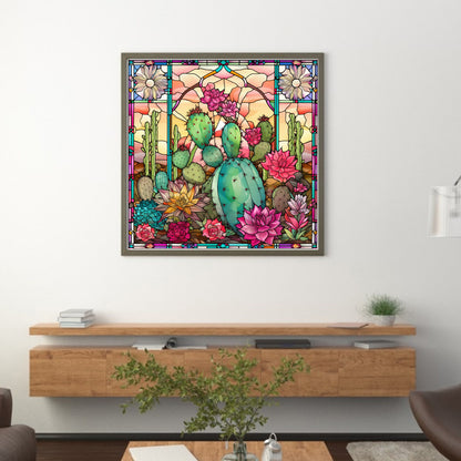 Glass Painting - Cactus Flower - 11CT Stamped Cross Stitch 50*50CM