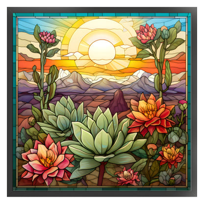 Glass Painting - Cactus Flower - 11CT Stamped Cross Stitch 50*50CM