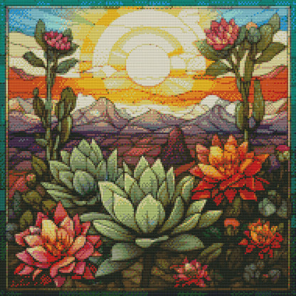 Glass Painting - Cactus Flower - 11CT Stamped Cross Stitch 50*50CM