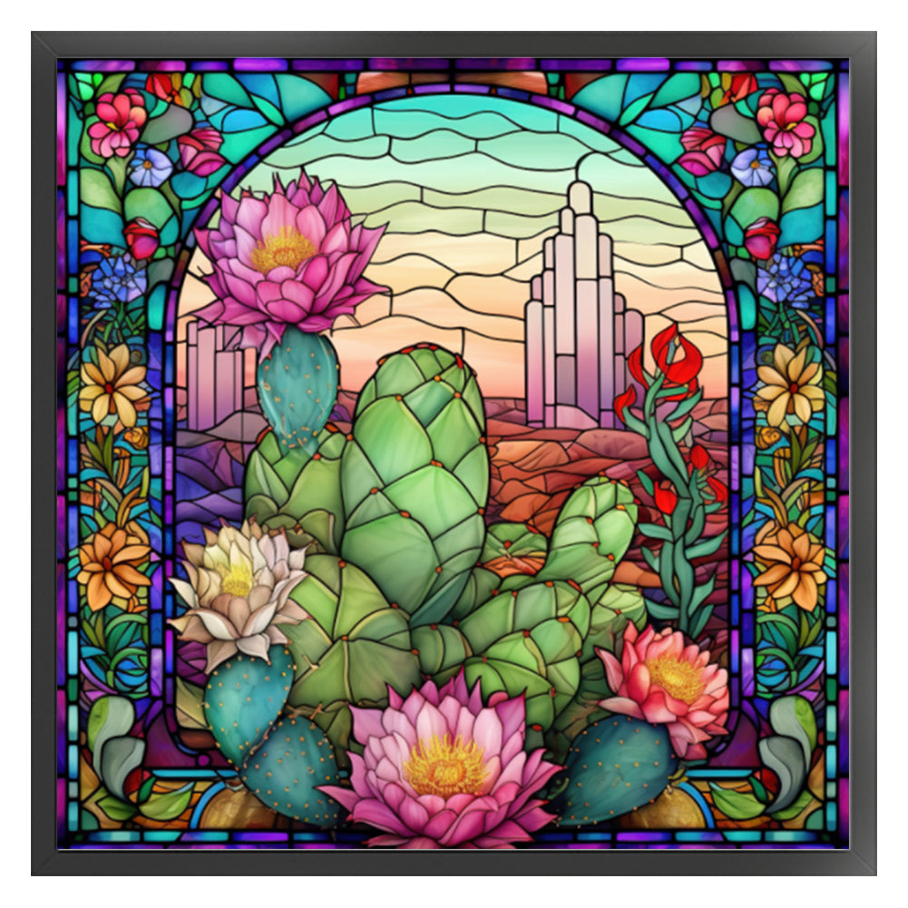 Glass Painting - Cactus Flower - 11CT Stamped Cross Stitch 50*50CM
