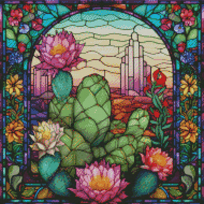 Glass Painting - Cactus Flower - 11CT Stamped Cross Stitch 50*50CM
