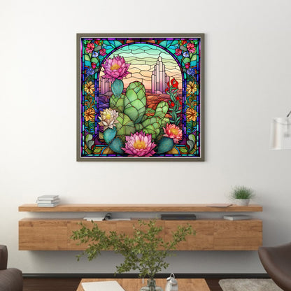 Glass Painting - Cactus Flower - 11CT Stamped Cross Stitch 50*50CM