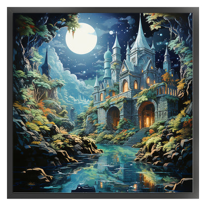 Castle Under Moonlight - 16CT Stamped Cross Stitch 50*50CM(Joy Sunday)