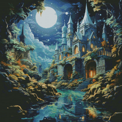 Castle Under Moonlight - 16CT Stamped Cross Stitch 50*50CM(Joy Sunday)