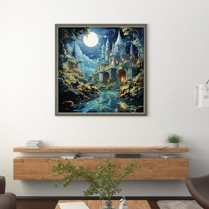 Castle Under Moonlight - 16CT Stamped Cross Stitch 50*50CM(Joy Sunday)