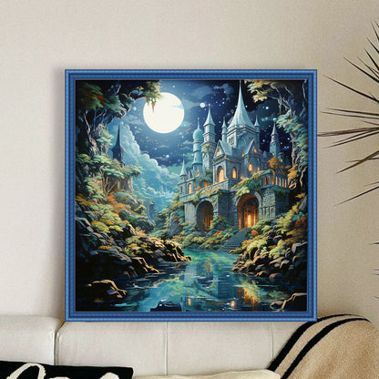 Castle Under Moonlight - 16CT Stamped Cross Stitch 50*50CM(Joy Sunday)