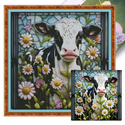 Glass Painting-Cow - 14CT Stamped Cross Stitch 40*40CM