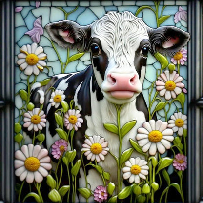 Glass Painting-Cow - 14CT Stamped Cross Stitch 40*40CM