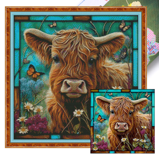 Glass Painting-Cow - 14CT Stamped Cross Stitch 40*40CM