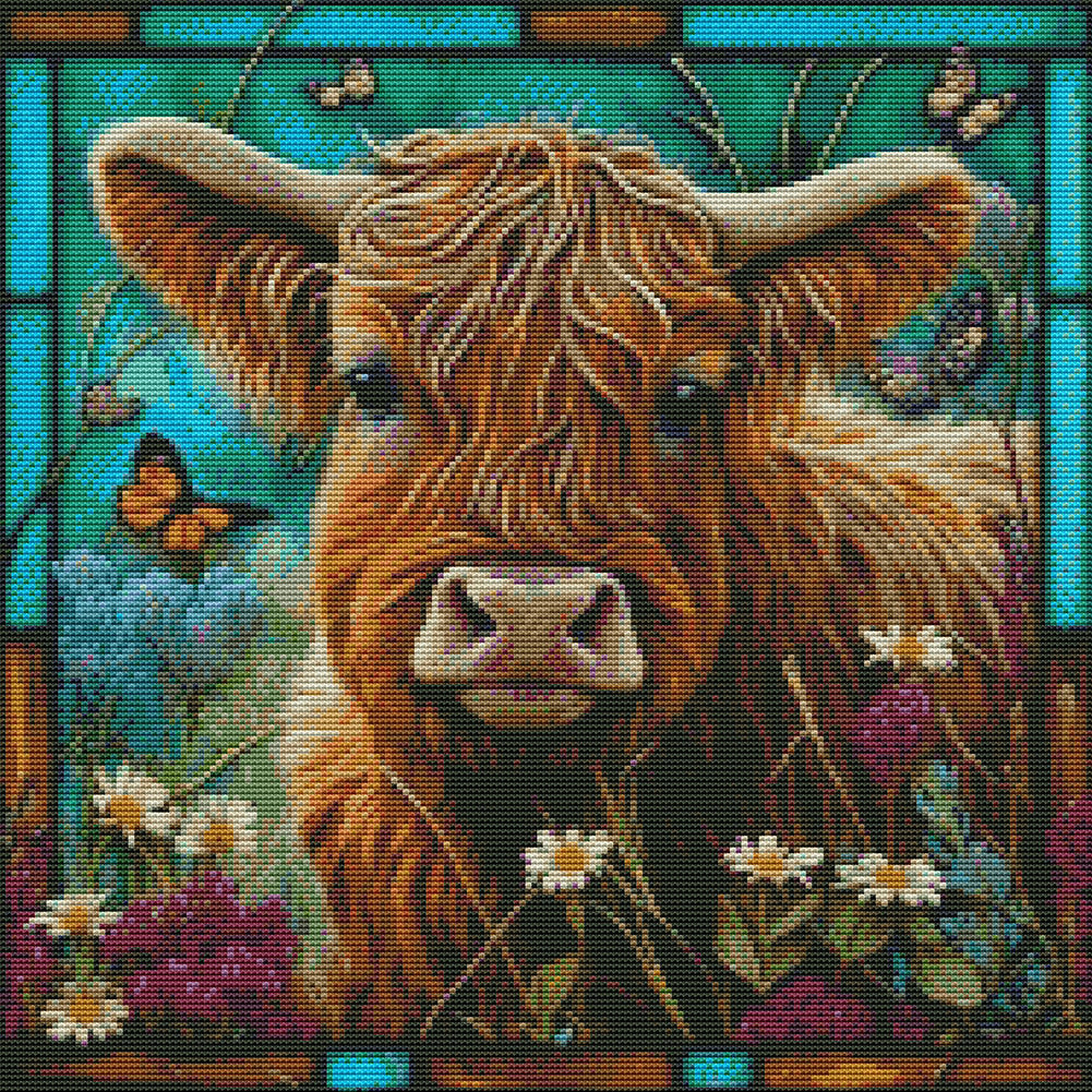 Glass Painting-Cow - 14CT Stamped Cross Stitch 40*40CM