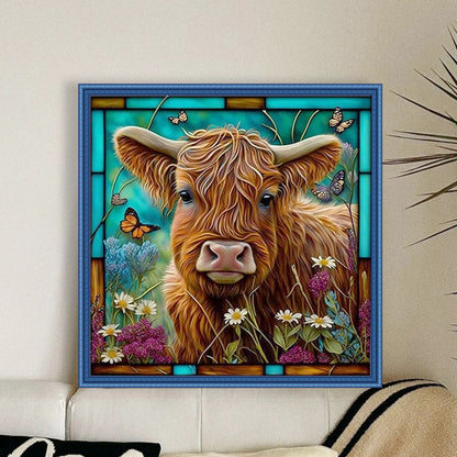 Glass Painting-Cow - 14CT Stamped Cross Stitch 40*40CM