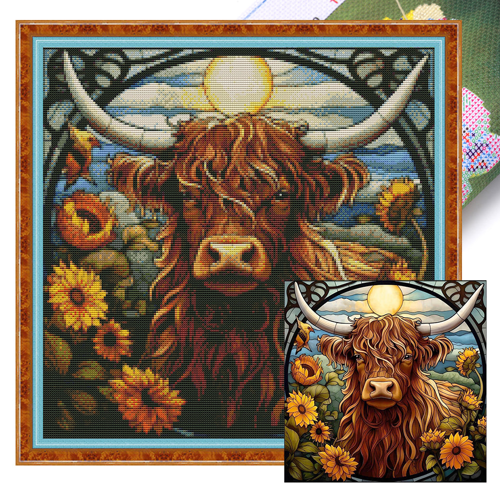 Glass Painting-Cow - 14CT Stamped Cross Stitch 40*40CM