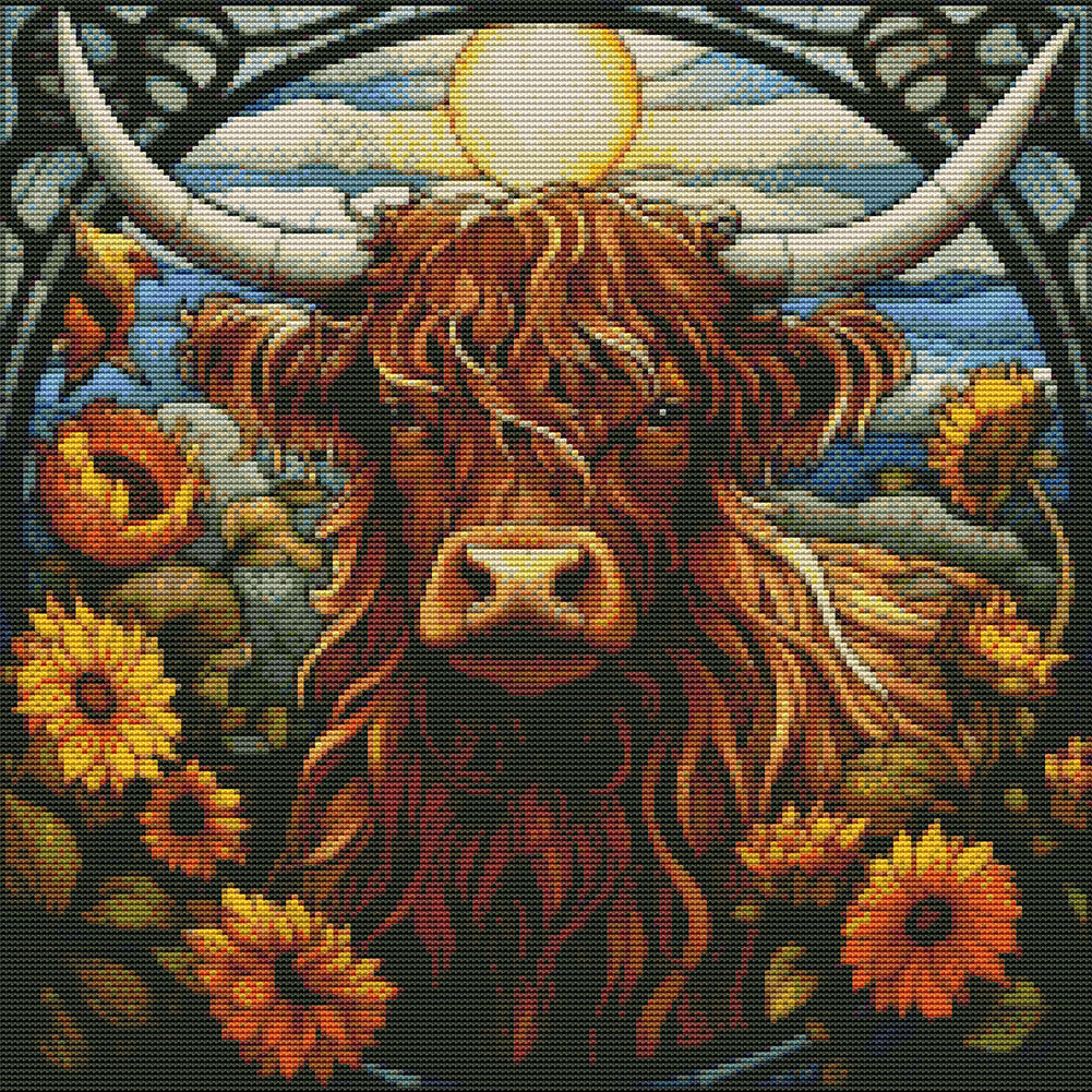 Glass Painting-Cow - 14CT Stamped Cross Stitch 40*40CM