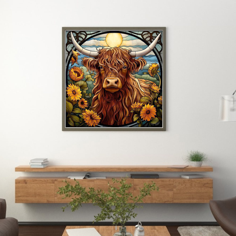 Glass Painting-Cow - 14CT Stamped Cross Stitch 40*40CM