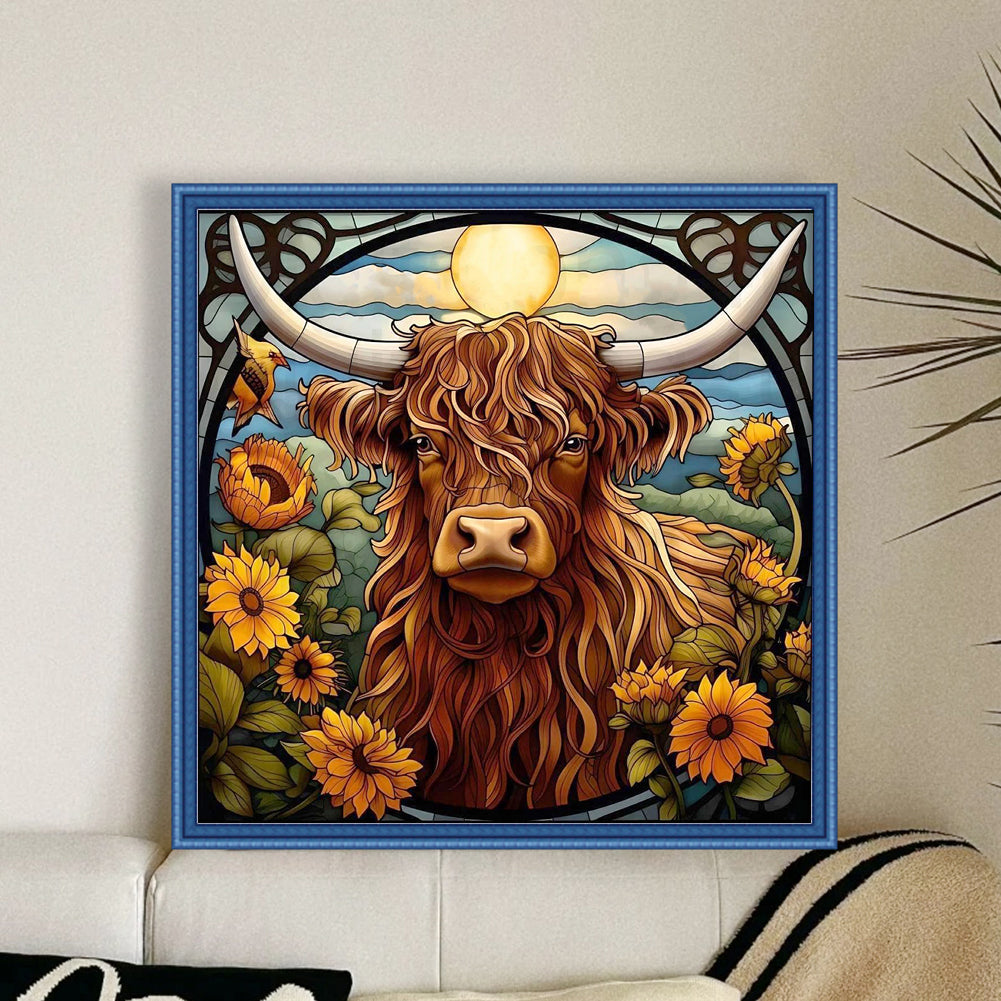 Glass Painting-Cow - 14CT Stamped Cross Stitch 40*40CM