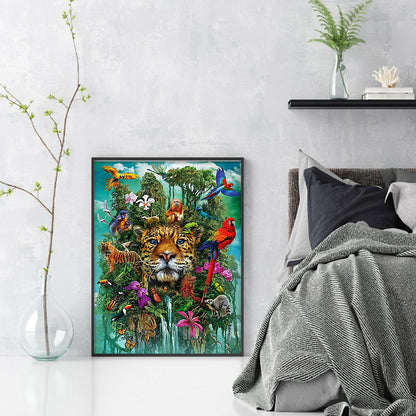 Flower Bird Tiger - 14CT Stamped Cross Stitch 40*55CM