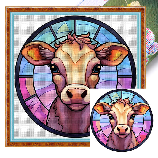 Glass Painting-Cow - 18CT Stamped Cross Stitch 20*20CM