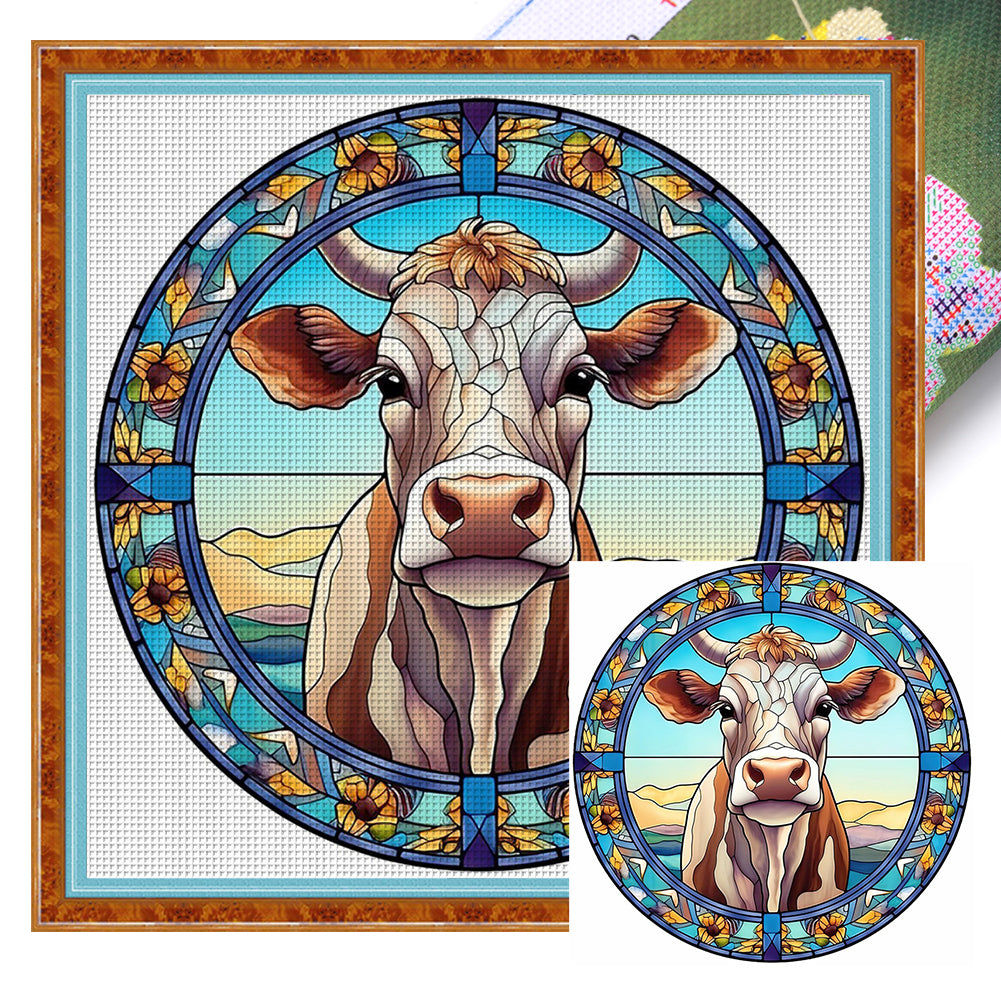 Glass Painting-Cow - 18CT Stamped Cross Stitch 20*20CM