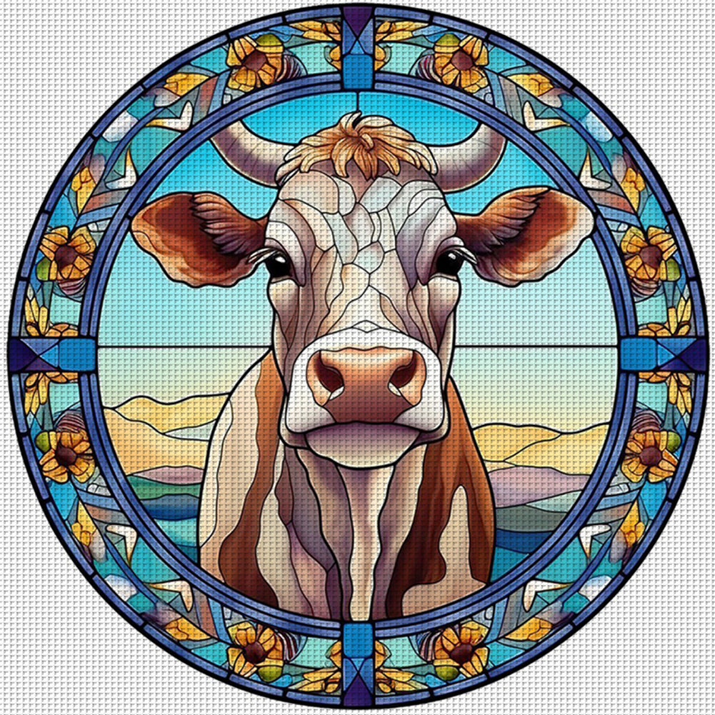 Glass Painting-Cow - 18CT Stamped Cross Stitch 20*20CM