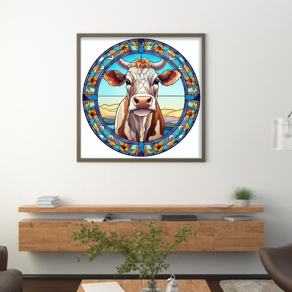 Glass Painting-Cow - 18CT Stamped Cross Stitch 20*20CM